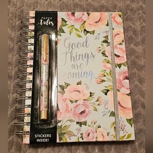 Floral Spiral Notebook Lined Paper With Stickers And Pen